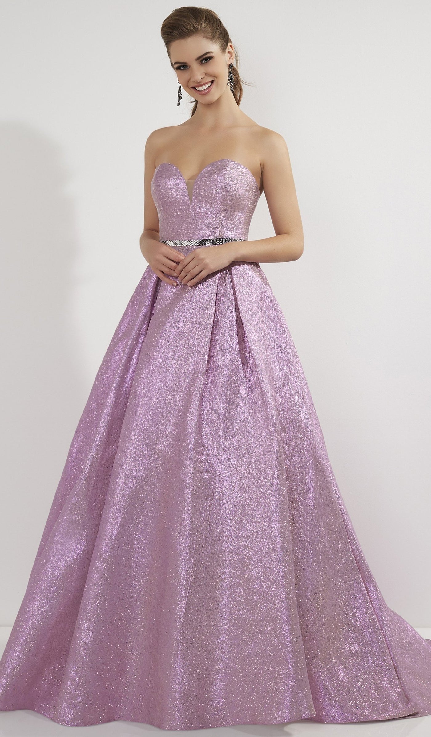 Studio 17 - 12714 Plunging Sweetheart Beaded Metallic Satin Ballgown In Pink and Gold