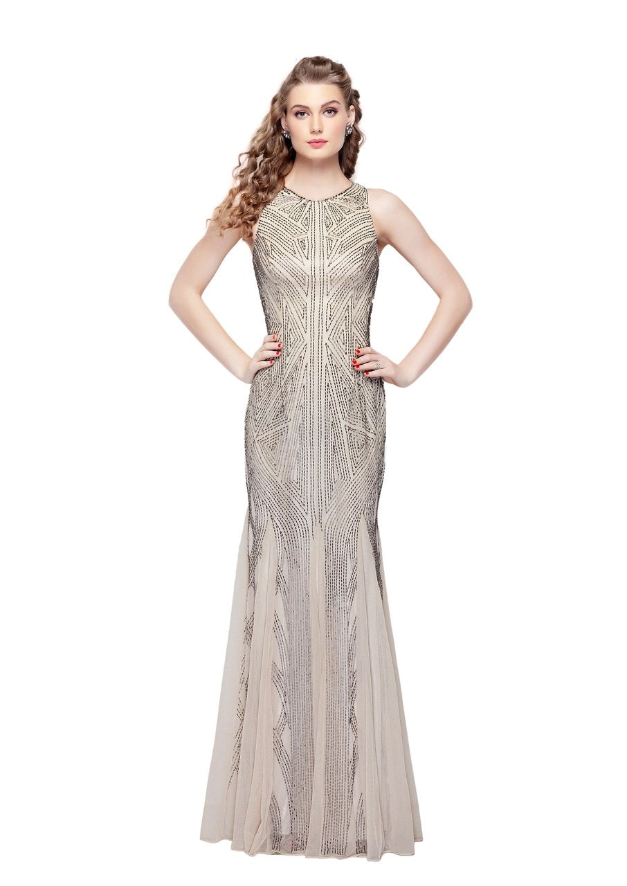 Primavera Couture Geo-Outlined Sleeveless Sheath Gown 1271 - 1 pc Champagne In Size 2 Available In Nude