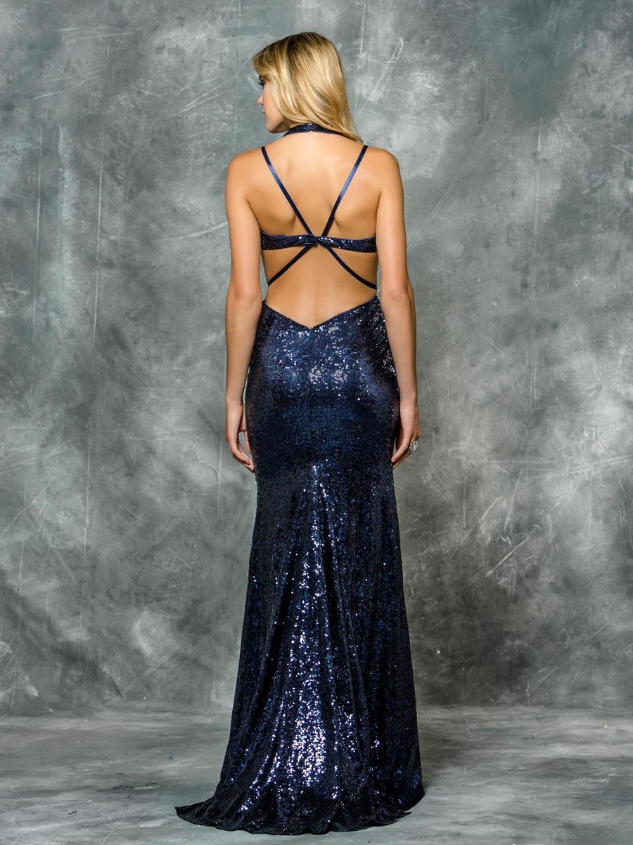 Colors Dress - 1583 Strappy Halter Long Dress with Side Cut Outs in Blue
