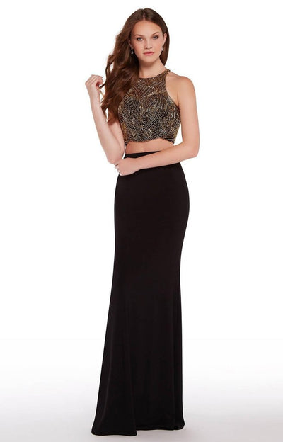 Alyce Paris - 1286 Two-Piece Beaded Jewel Neck Sheath Gown In Black and Gold