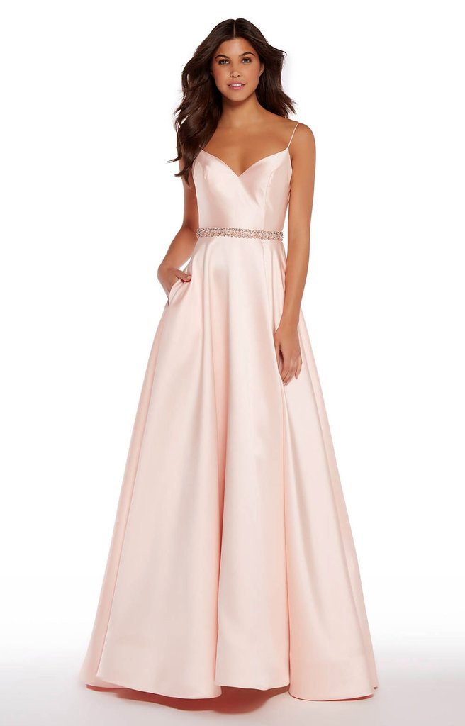 Alyce Paris - 1289 Long Embellished Waist A-Line Mikado Gown In Pink