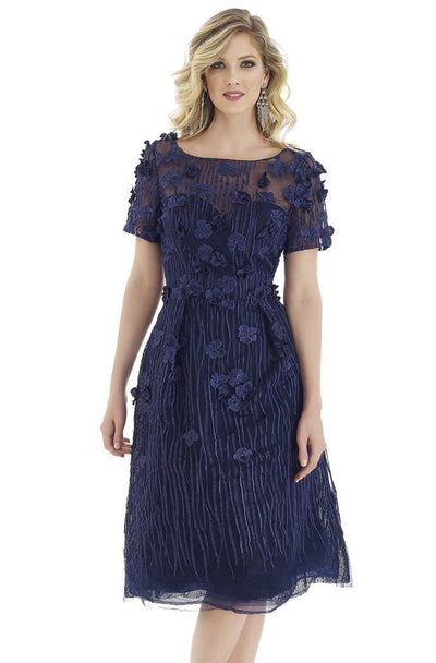 Gia Franco - Short Sleeve Floral Appliqued A-Line Dress 12950 In Blue