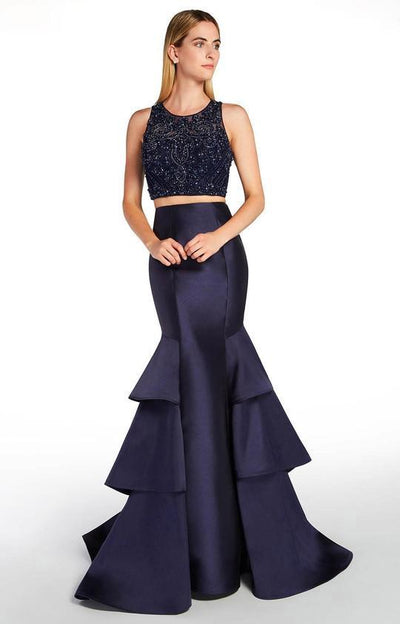 Alyce Paris - 1296 Two-Piece Beaded Bodice Tiered Mermaid Gown In Blue