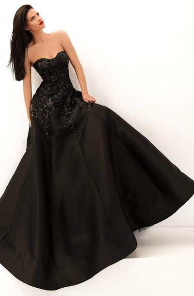 Tarik Ediz - 50695 Strapless Sweetheart Sequined Floral Gown Evening Dresses 0 / Black