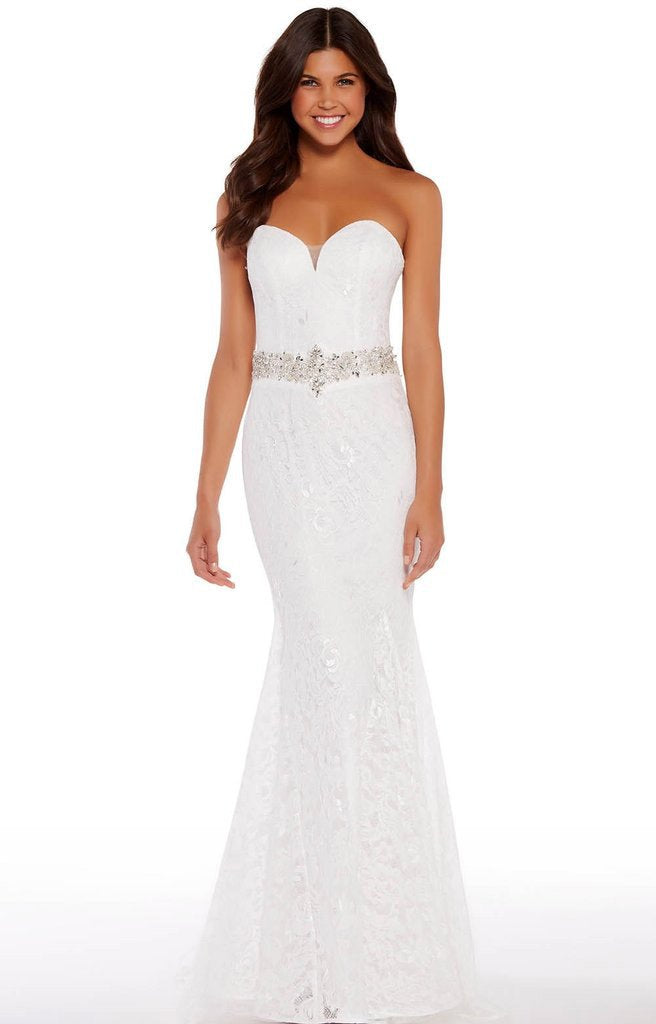 Alyce Paris - 1305 Crystal Ornate Waist Lace Mermaid Gown In White