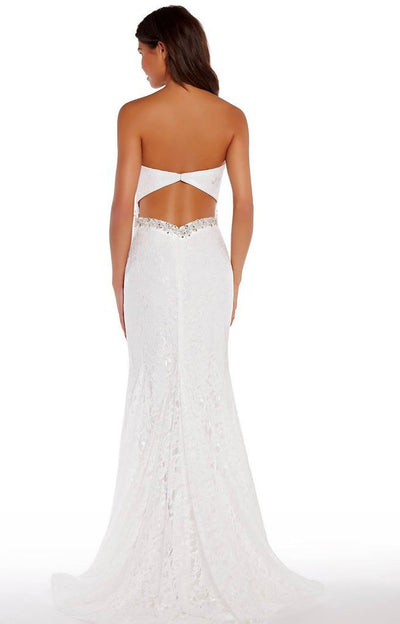 Alyce Paris - 1305 Crystal Ornate Waist Lace Mermaid Gown In White