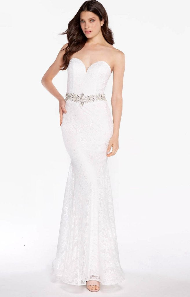 Alyce Paris - 1305 Crystal Ornate Waist Lace Mermaid Gown In White