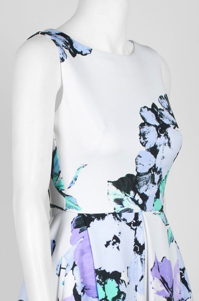 Taylor - 1307M Sleeveless Floral Print Fit and Flare Short Scuba Dress In White and Purple