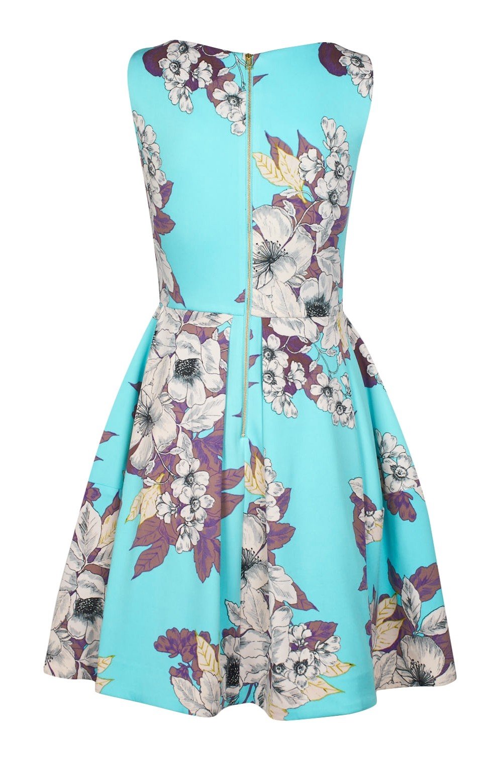Taylor - 1308M Floral Print Scuba Pleated A-line Dress In Green and Multi-Color
