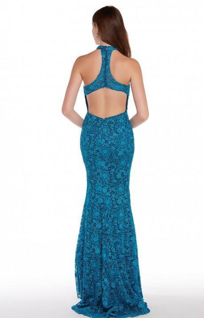 Alyce Paris - 1311 Lace Halter Neck Trumpet Dress In Blue and Green