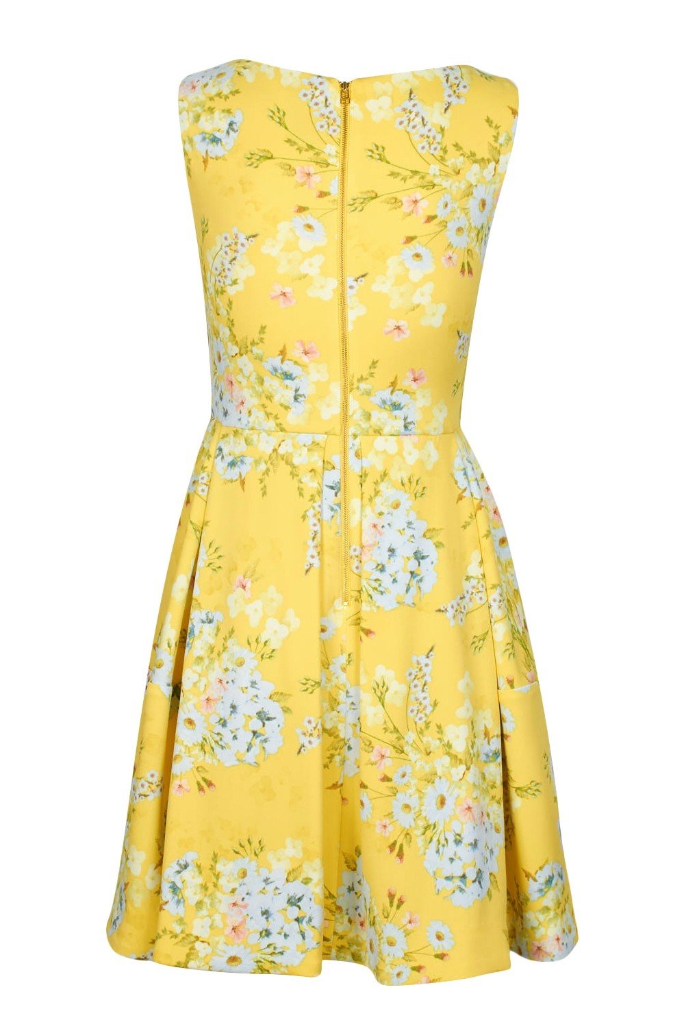 Taylor - 1319M Floral Print Scuba Bateau A-line Dress In Yellow
