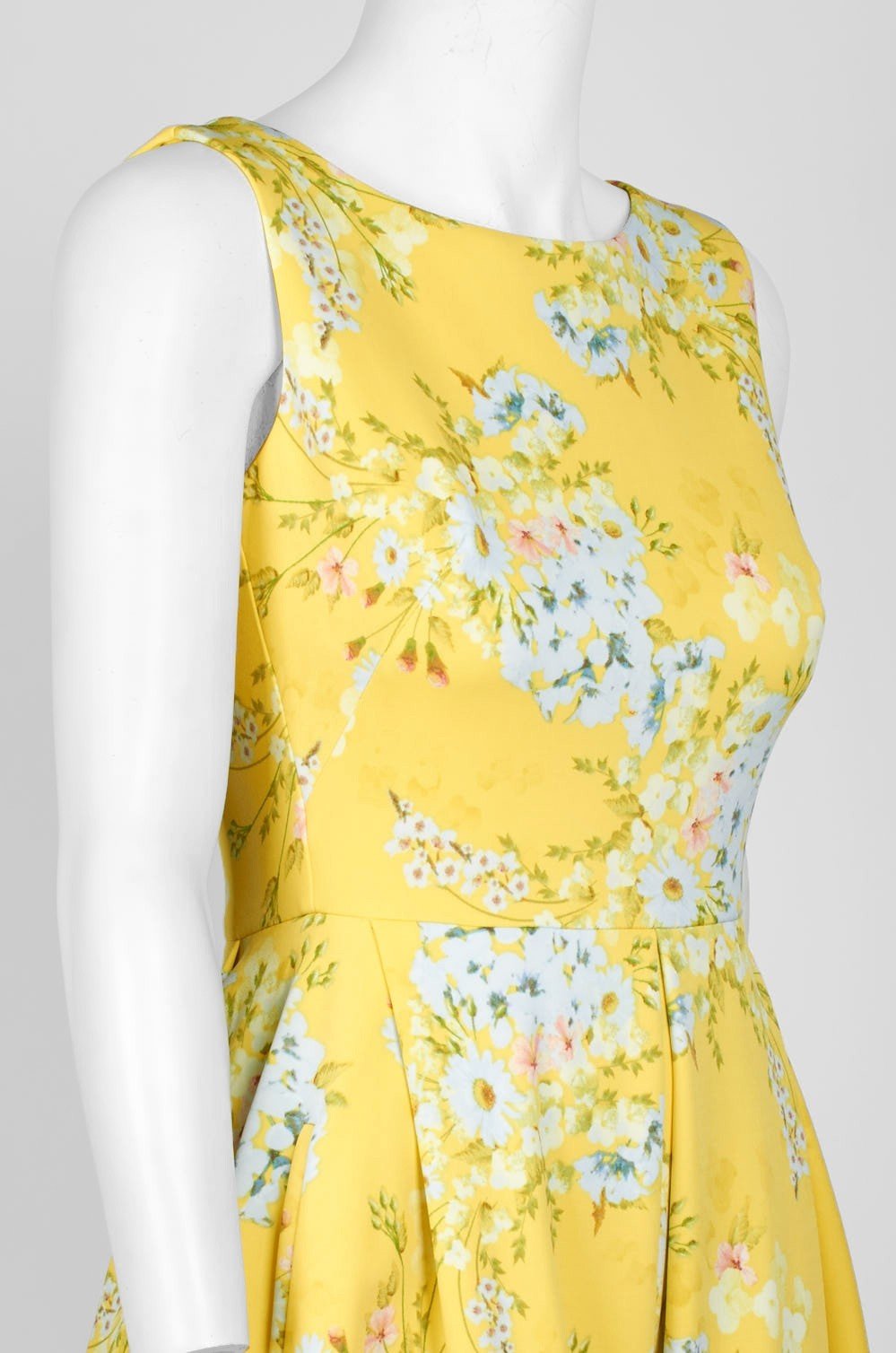 Taylor - 1319M Floral Print Scuba Bateau A-line Dress In Yellow