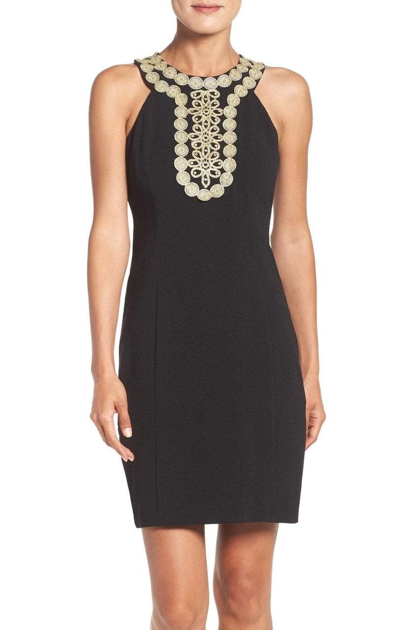 Taylor - 8599M Embellished Neck Sleeveless Sheath Dress in Black