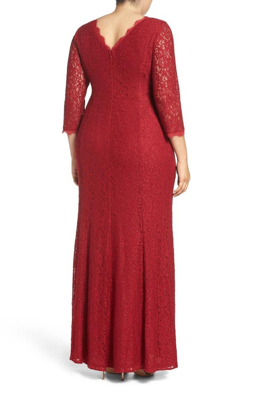 Adrianna Papell 91879131 - Long Lace Sheath Dress - Quarter Length Sleeves, Scalloped Bateau Neckline, Seams, Full Length, V Back, Back Zipper Closure ADASA Adrianna Papell 91879131 - Long Lace Sheath Dress - Quarter Length Sleeves, Scalloped Bateau Neckline, Seams, Full Length, V Back, Back Zipper Closure ADASA