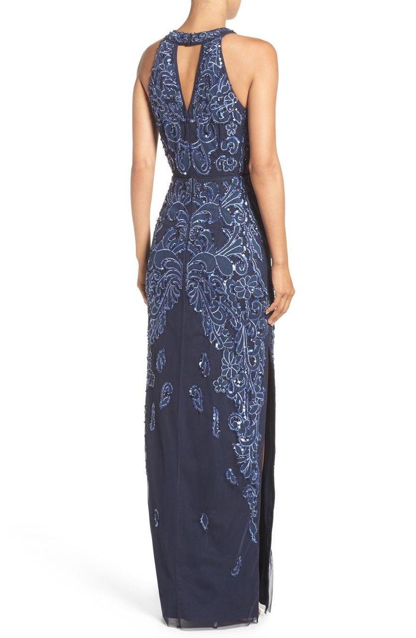 Aidan Mattox - Halter Neckline Embellished Long Dress 54474110 in Blue