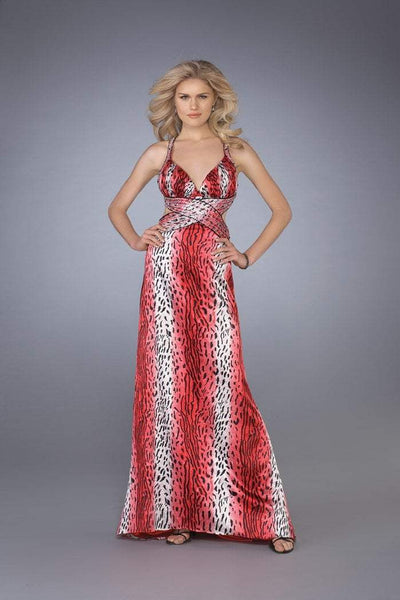 La Femme - Sleeveless Multi-Colored Bodice V-neck Dress 13453