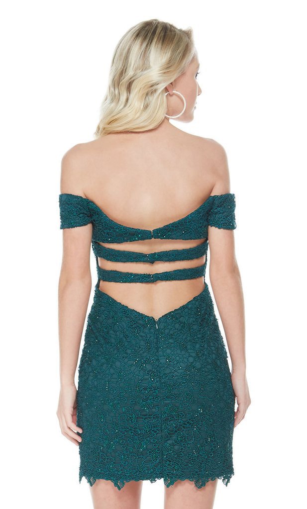 Alyce Paris - 1347 Beaded Lace Off-Shoulder Cocktail Dress In Green