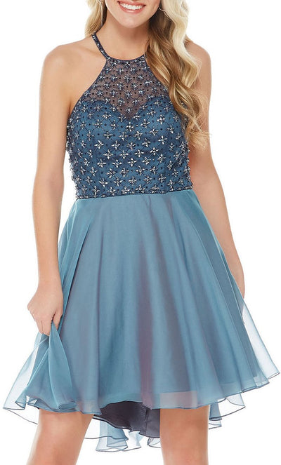 Alyce Paris - 1352 Embellished Halter Chiffon A-line Dress In Blue