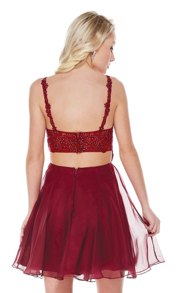 Alyce Paris - 1357 Beaded Scoop A-Line Cocktail Dress In Red