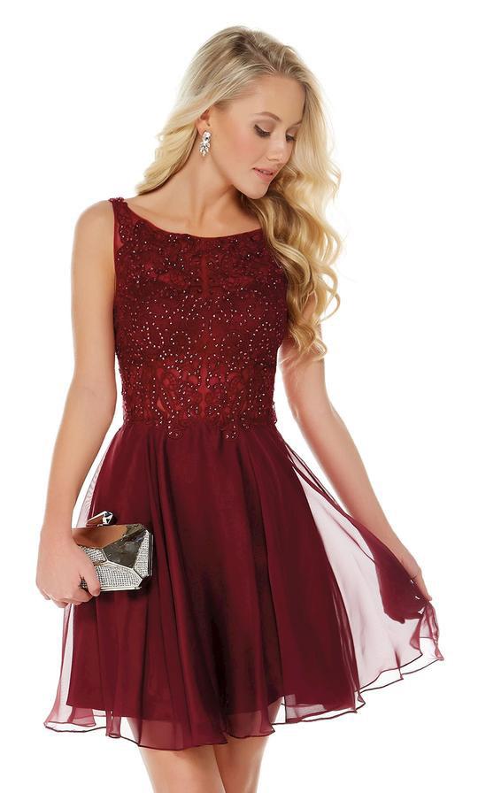 Alyce Paris - 1357 Beaded Scoop A-Line Cocktail Dress In Red