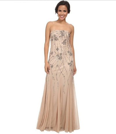 Adrianna Papell - Embellished Strapless Gown 91897540 in Neutral