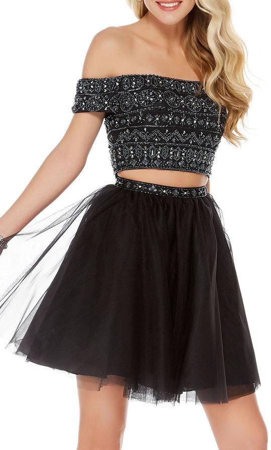 Alyce Paris - 1371 Two Piece Beaded Off-Shoulder Tulle A-line Dress In Black