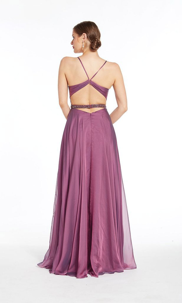 Alyce Paris - 1383 Ruched Plunging V-Neck A-Line Dress In Purple