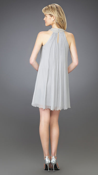 La Femme - Sleeveless Halter Finely Pleated Dress 13963
