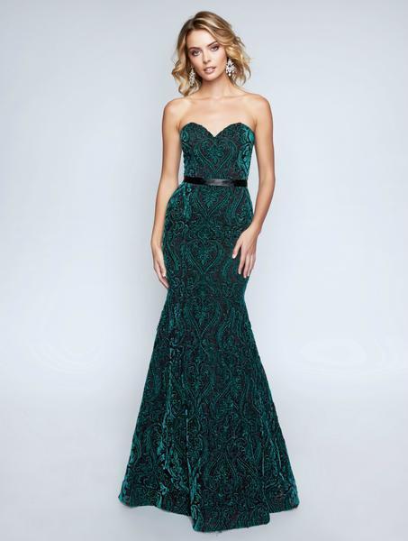 Nina Canacci - 1454 Embroidered Strapless Trumpet Evening Dress In Green