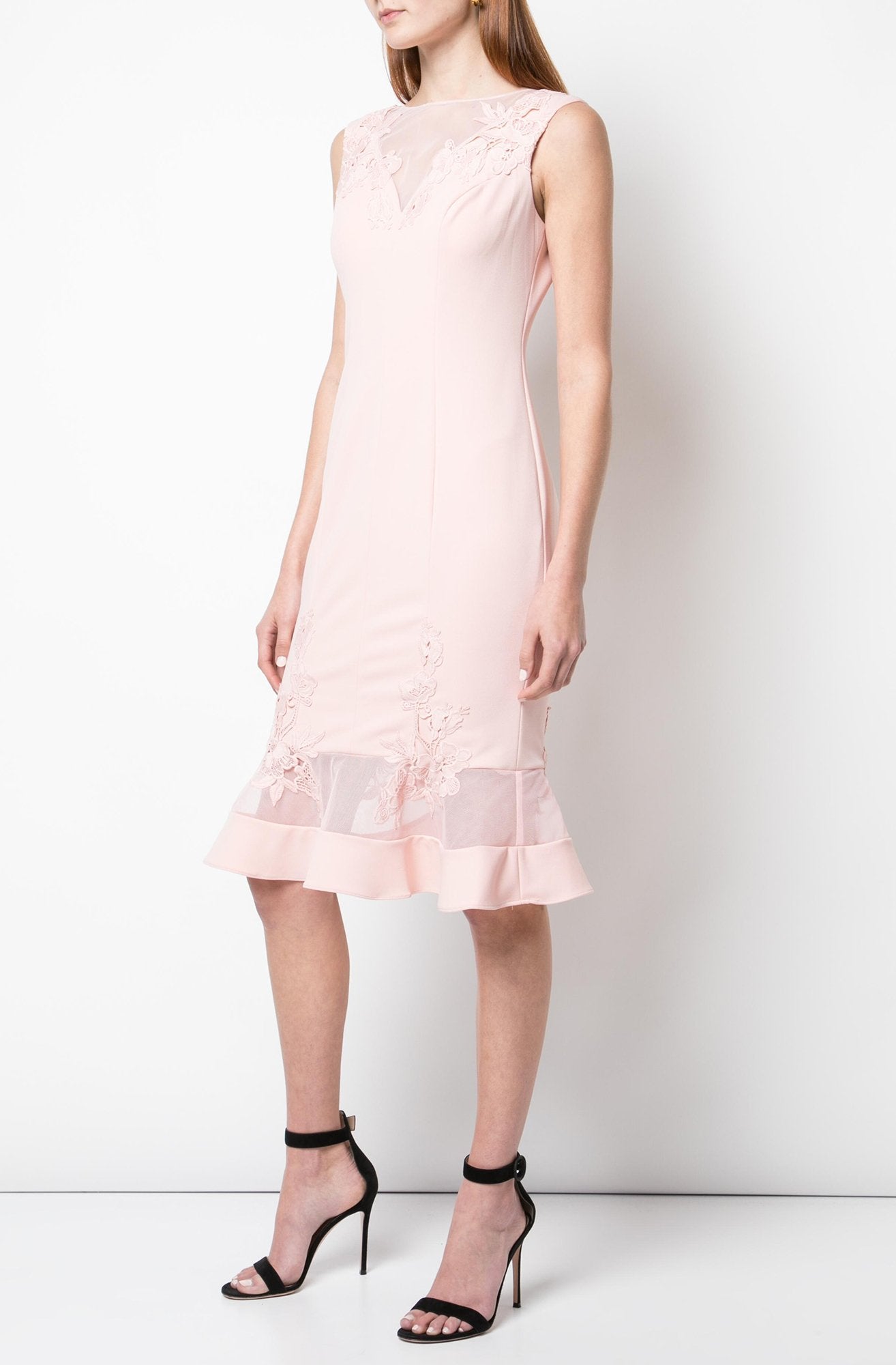 Aidan Mattox - MD1E202253 Embroidered Bateau Knee Length Dress In Pink