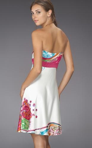 La Femme - 14198 Printed Empire Belted Cocktail Dress In Pink and White