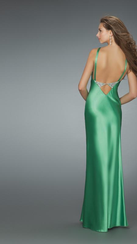 La Femme - Resplendent Halter-Style Sheath Gown with Center Slit 14600 In Green
