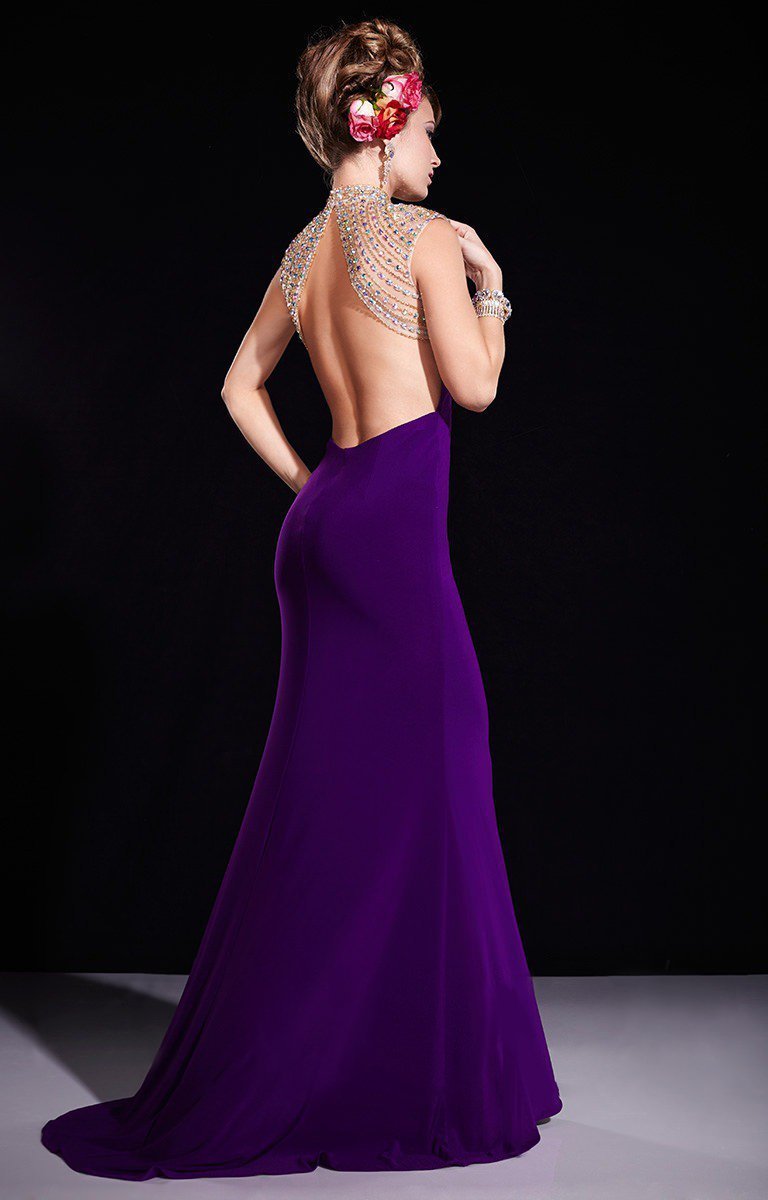 Panoply - 14673 Embellished High Mermaid Dress In Purple