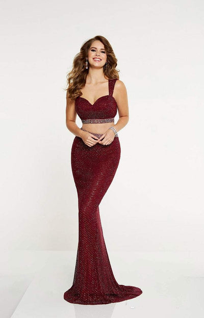 Panoply - 14881 Sleeveless Jewel Crusted Two-Piece Mermaid Gown In Red
