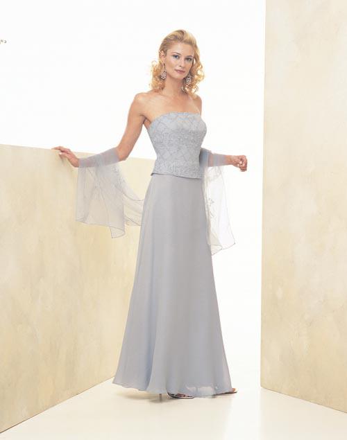 Montage by Mon Cheri - 14921 Lattice Motif Beaded Strapless Gown In Silver