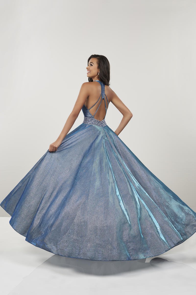 Panoply - 14926 Plunging V-Neck Embellished Ballgown In Blue