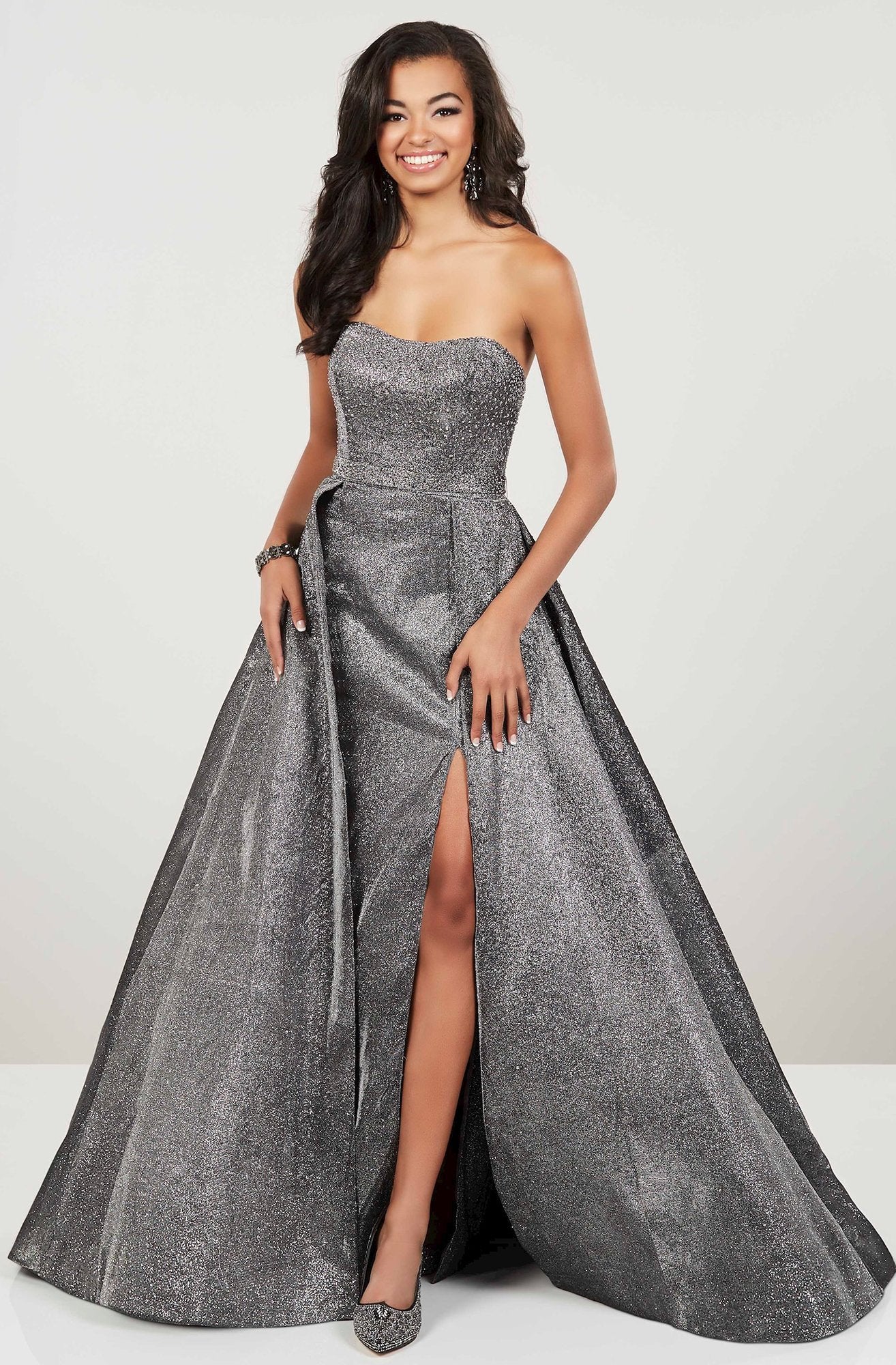 Panoply - 14943SC Strapless Jeweled Metallic Overskirt Gown