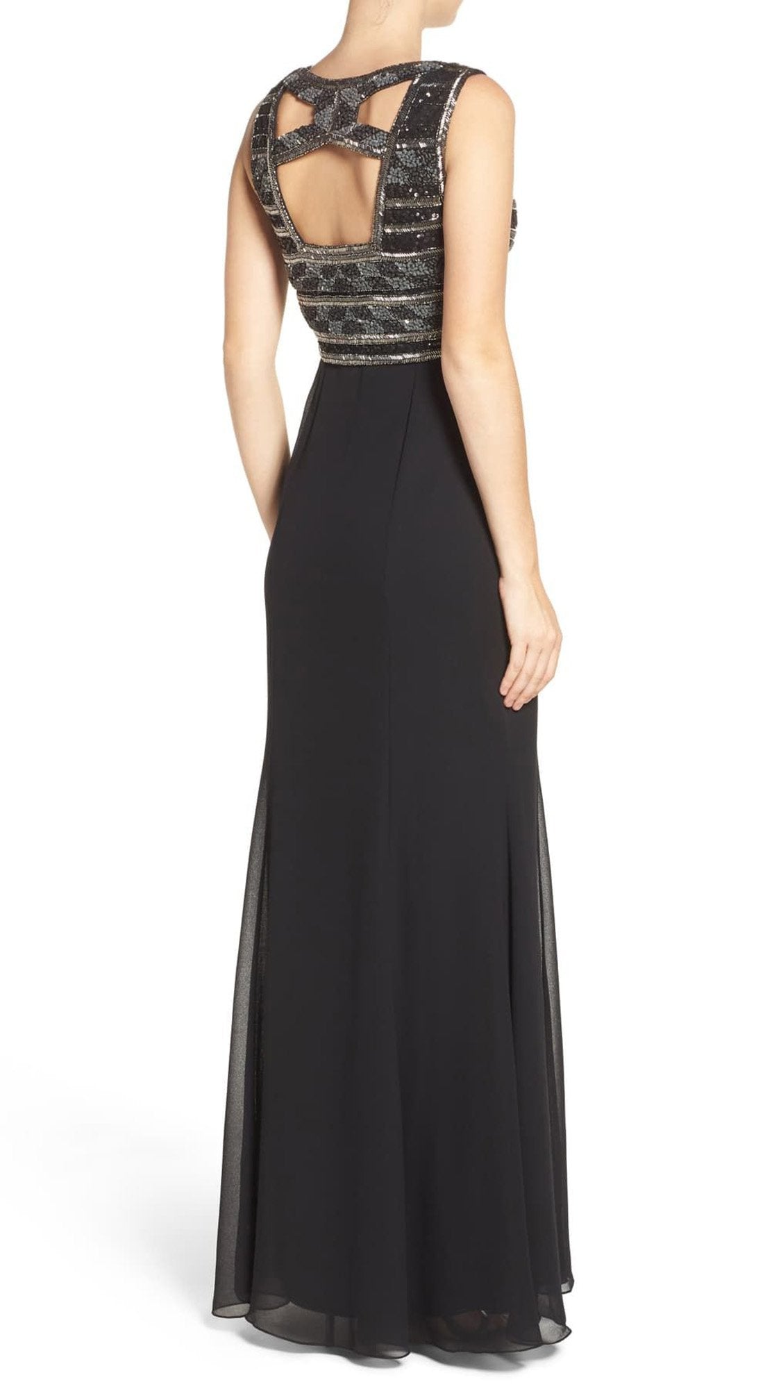 Adrianna Papell - AP1E201342SC Sequined Cutout Bodice High Slit Dress