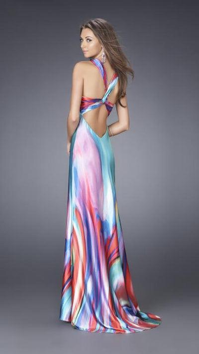 La Femme - Floor Length Multi Colored Dress 15025 In Multi-Color