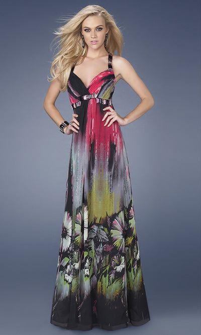 La Femme - Fiery Floral Multi-Print Long Dress 15057SC In Multi-Color