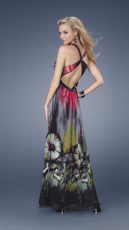 La Femme - 15057 Fiery Floral Print Long Gown Special Occasion Dress