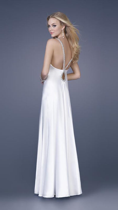 GiGi - Charming Sleeveless Evening Gown with Beaded Straps 15179 In White