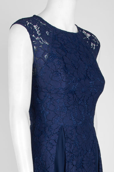 Aidan Mattox - 151A12840 Sheer Cap Sleeve Lace Godet A-Line Dress In Blue
