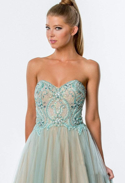 Terani Couture - 151P0088B Ornate Strapless Sweetheart Ballgown in Blue and Neutral