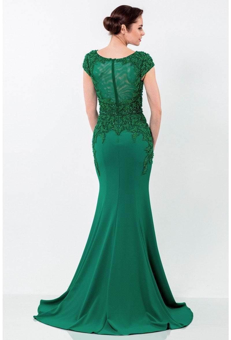 Terani Couture - Beaded Ethereal Leaf Embellished Jersey Mermaid Gown 1522E0469A In Green