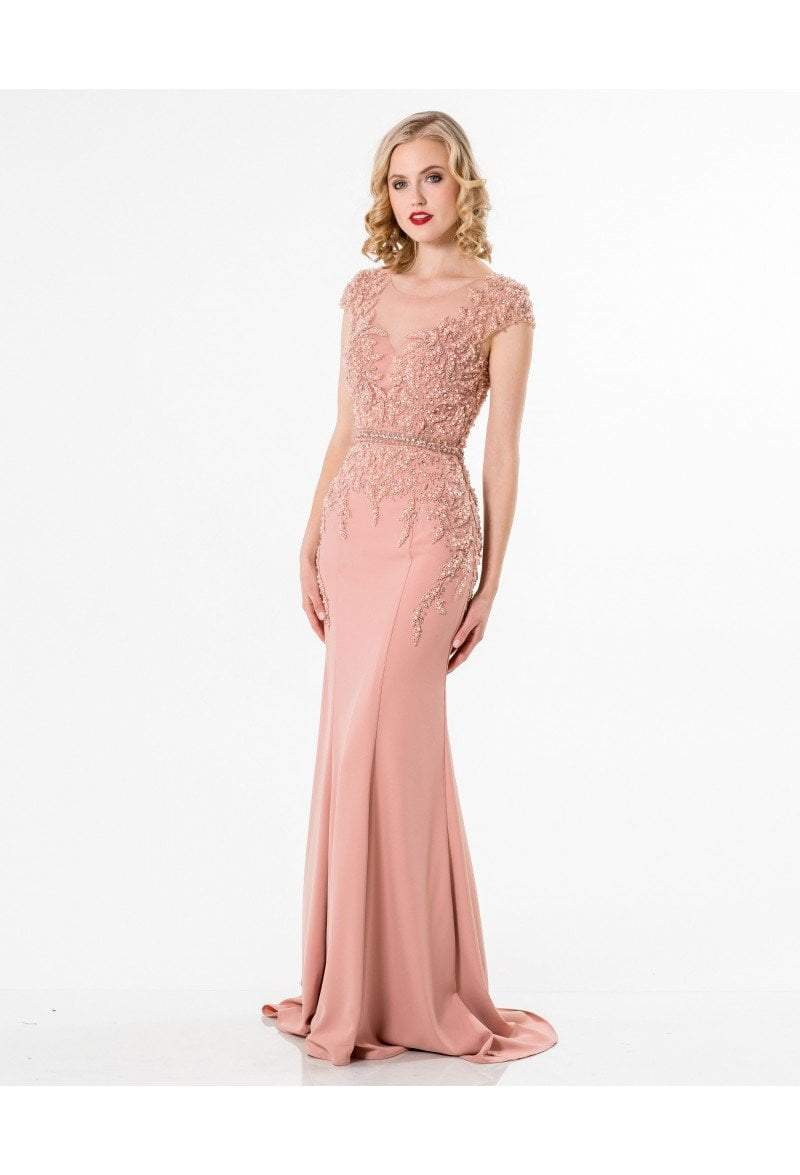 Terani Couture - Beaded Ethereal Leaf Embellished Jersey Mermaid Gown 1522E0469A In Pink