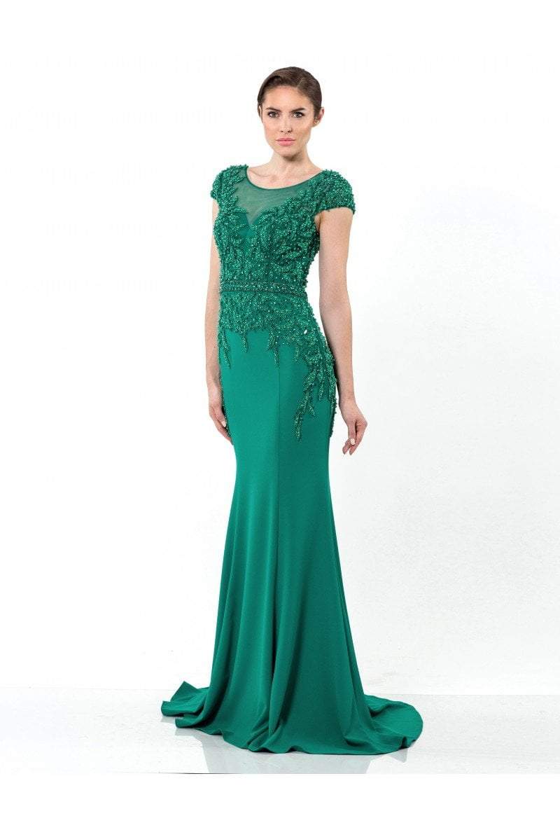Terani Couture - Beaded Ethereal Leaf Embellished Jersey Mermaid Gown 1522E0469A In Green