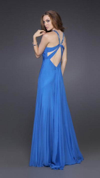 La Femme - 15245 Enchanting Embellished V-Neck A-Line Gown in Blue