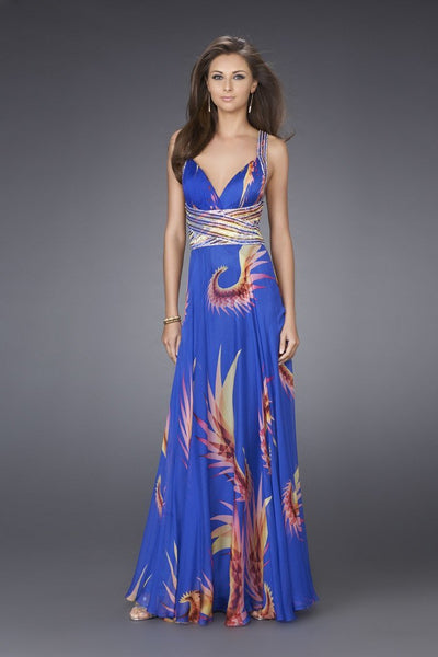 La Femme - Printed Sweetheart A-line Dress 15256 In Blue