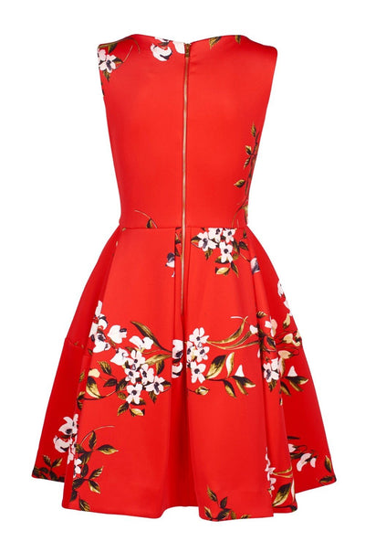 Taylor - 1534M Short Bateau Neck Floral A-Line Dress In Red and Floral